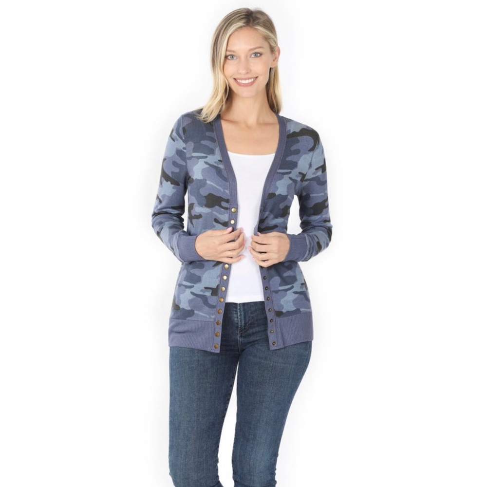 NWOT Zenana | Navy Camouflage Snap Button Cardigan | Small